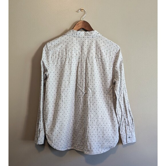 Loft Size Medium Polka Dot Top Womens Gray Button Up Shirt Long Sleeve M Cotton - Picture 5 of 5